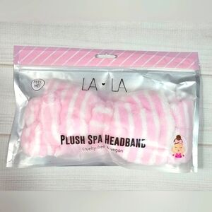 LA LA Pink & White Plush Spa Headband w/Bow - New In Package